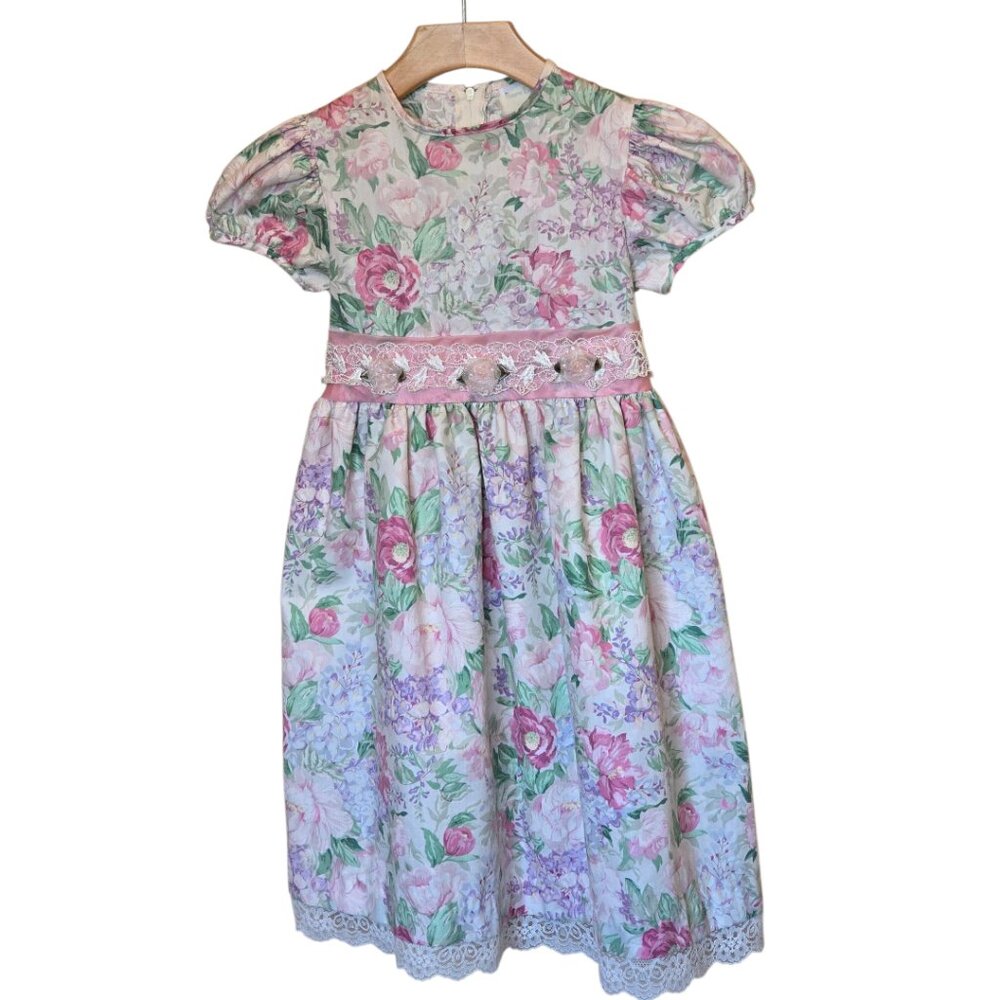 Girls Vintage RARE EDITIONS Short Sleeve Floral Dress sz 6/8